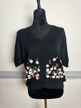 JH Collectibles Black V-Neck Button Front Floral Knit Cardigan